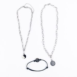 3 PC Silver Jewelry Necklaces Adjustable Bracelet Yin-Yang Flower Life Pendants